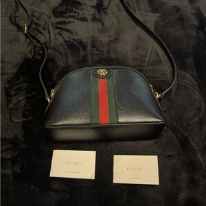 Gucci Black Crossbody Bag with Green and Red Stripes